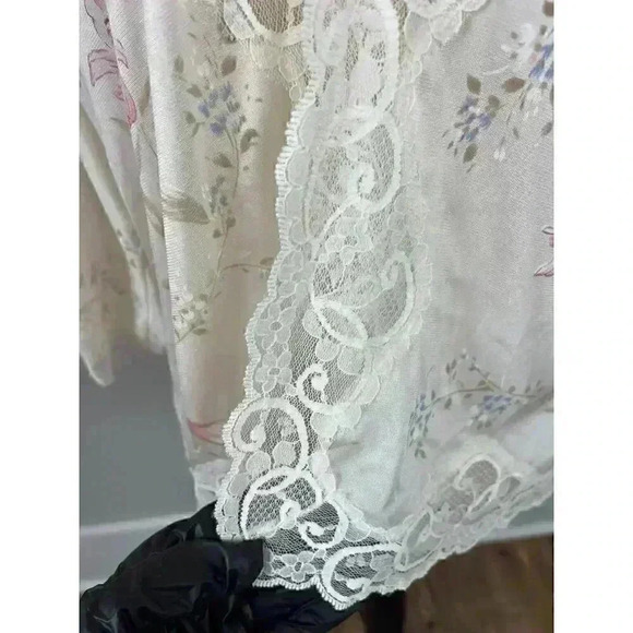 Vtg 70's 80's JCPenney Union Tag Cropped Robe Tie Floral Lace Coquette Women's L - Picture 3 of 9